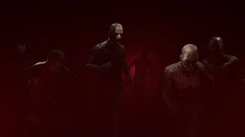 Attacking dead are running towards you in a bloody fog Stock Illustration