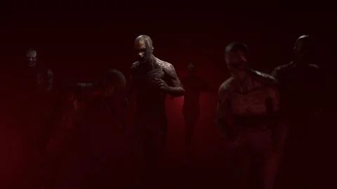 Attacking dead are running towards you in a bloody fog Stock Illustration