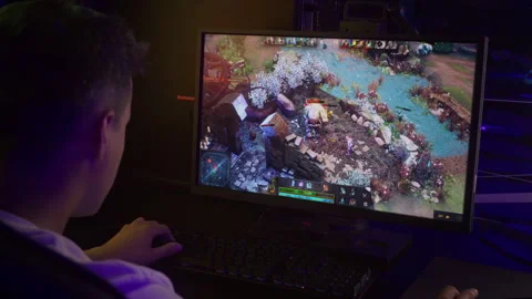 Attacking the enemy boss in the internet competitive gaming MOBA RPG battle Stock Footage 305935709