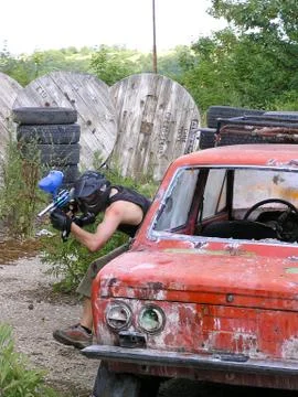 Attacking paintball player Stock Photos