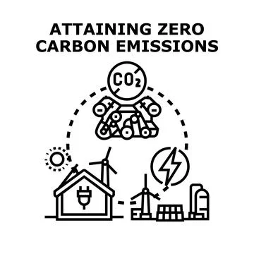 Attaining zero carbon emissions concept development Stock Illustration