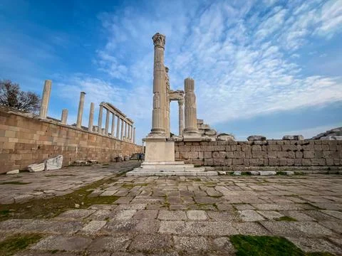 Attalid Hellenistic ruins of Pergamon temples featuring towering Corinthian.. Stock Photos