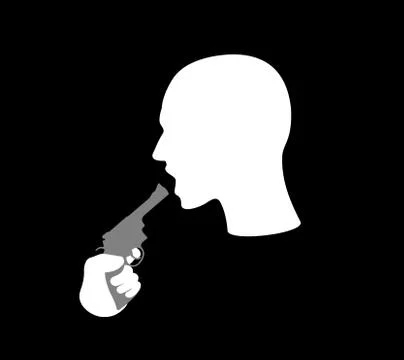 Attempt to commit suicide by using pistol. Man is holding gun and he is going Stockillustratie