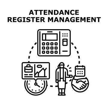 Attendance register management system and employee time tracking 库存插图