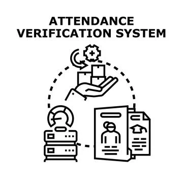 Attendance verification system managing employee student records Ilustración de archivo