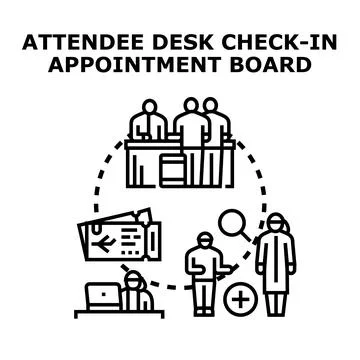 Attendee desk check in appointment registration process Stock Illustration