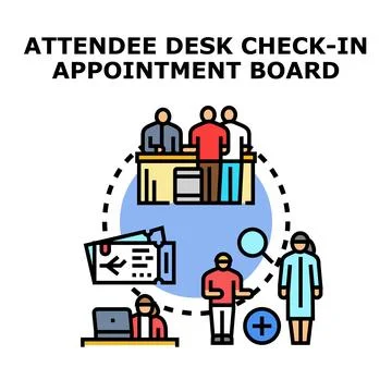 Attendee desk check in appointment registration process Stock Illustration