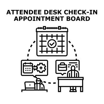 Attendee desk check in appointment scheduling process Stock Illustration