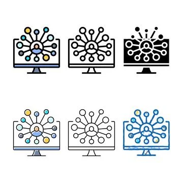 Attendee networking virtual multistyle conference color icon vector 스톡 일러스트