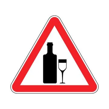 Attention alcohol. Red road sign. Caution liquor Stock Illustration