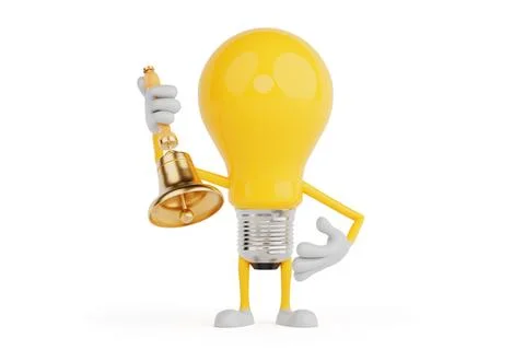 Attention And Alert Concept. Yellow Light Bulb Character Holding A Golden H.. Stock Illustration