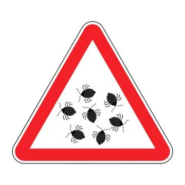 Attention Bed bug. Caution bedbug. Red triangle road sign Stock Illustration