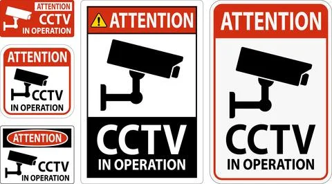 Attention CCTV in Operation Warning Signs for Surveillance Security Stock Illustration