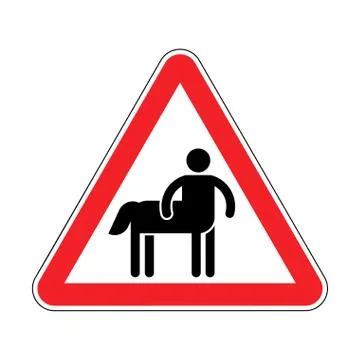 Attention Centaur. Warning red road sign Half man half horse. Caution Mythica Stock Illustration