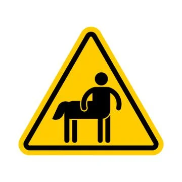Attention Centaur. Warning yellow road sign Half man half horse. Caution Myth Stock Illustration