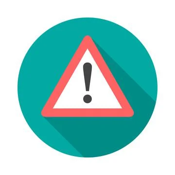 Attention circle icon with long shadow. Flat design style. Stock Illustration