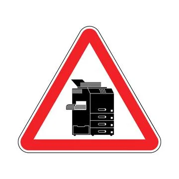 Attention Copier. Red triangular road sign. Caution copier office machine イラスト素材