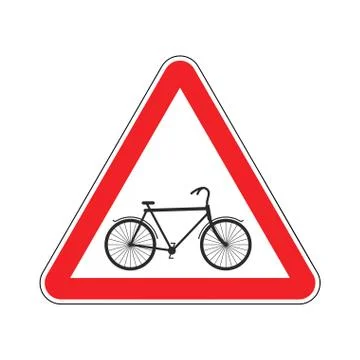 Attention cyclist. bicycle on red triangle. Road sign Caution bicyclist Stock Illustration