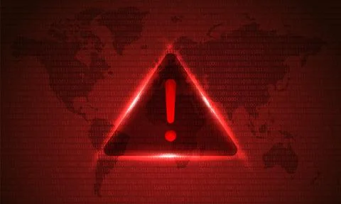 Attention Danger Hacking. Symbol on Map Dark Red Background. Security protect Stock Illustration
