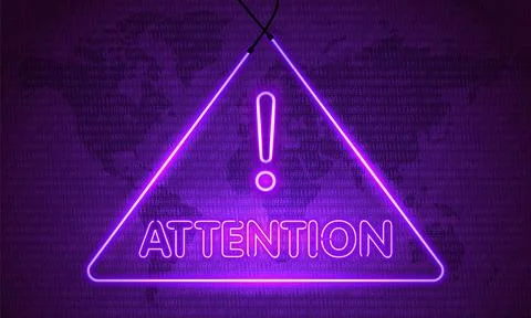 Attention Danger Hacking. Symbol on Map Dark Purple Background. Security prot Illustrazione stock