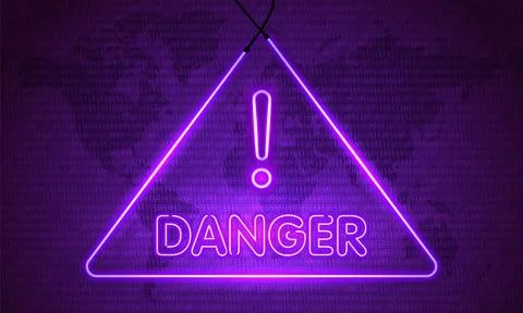 Attention Danger Hacking. Symbol on Map Dark Purple Background. Security prot Stock Illustration