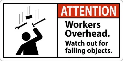 Attention Falling Debris Sign, Workers Overhead Falling Objects Stock Illustration