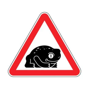 Attention Frog. Caution red road signToad. Vector illustration. Stock Illustration