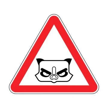 Attention Grumpy Cat. Caution Angry pet. Red triangle road sign Illustrazione stock