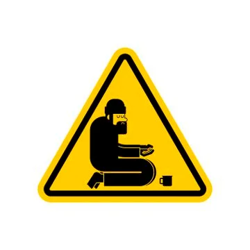 Attention Homeless. Danger Beggars. Yellow Caution road sign Poor.  bum hobo  Stock Illustration
