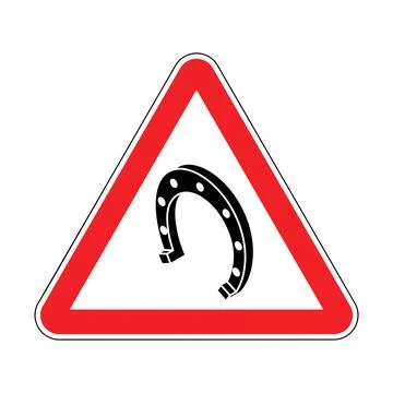 Attention horseshoe. Red triangular road sign. Caution horseshoe is symbol .. Illustrazione stock