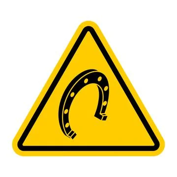 Attention horseshoe. Yellow triangular road sign. Caution horseshoe is symb.. Stock Illustration