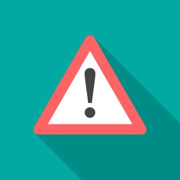 Attention icon with long shadow. Flat design style. Stock Illustration