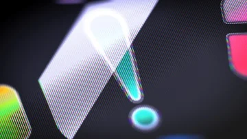 The attention icon on the Screen. 4K Resolution. Encoder Prores 4444. Looping. Video stock 86130324