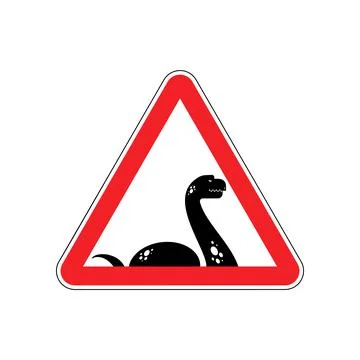 Attention Loch Ness monster. Caution Nessie. Red triangle road sign Stock Illustration
