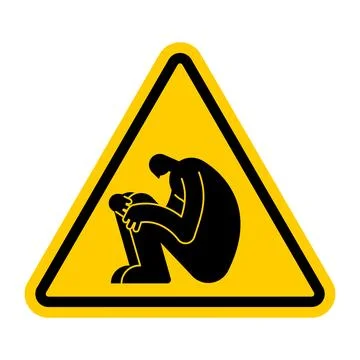 Attention Loneliness. Yellow triangular road sign. lonely man. Caution lone.. Stock Illustration