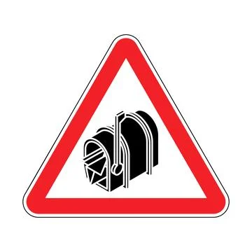Attention Mailbox. Triangular red road sign. Caution letter box symbol Stock Illustration