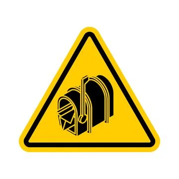 Attention Mailbox. Triangular yellow road sign. Caution letter box symbol Stock Illustration
