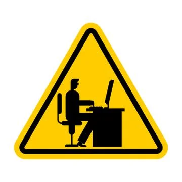 Attention Office work. Caution Manager Work at computer. workplace yellow Dan Stock Illustration
