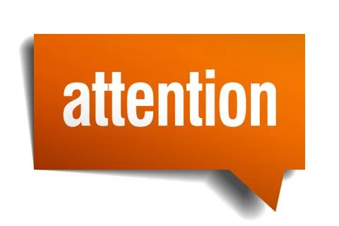 Attention orange speech bubble isolated on white Illustrazione stock