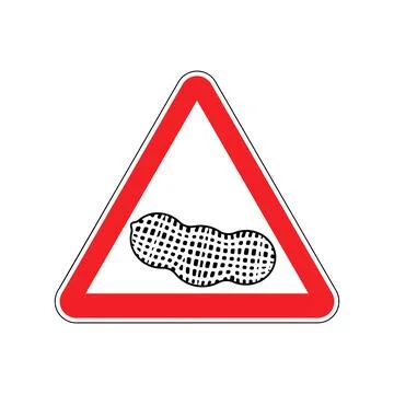 Attention Peanut. Triangular red road sign. Caution groundnut symbol. Aller.. Stock Illustration