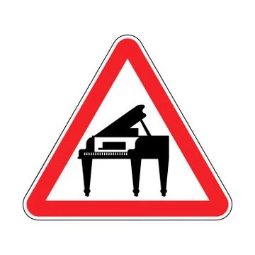 Attention piano. Red prohibitory triangular road sign. Caution Music Vector i Illustrazione stock