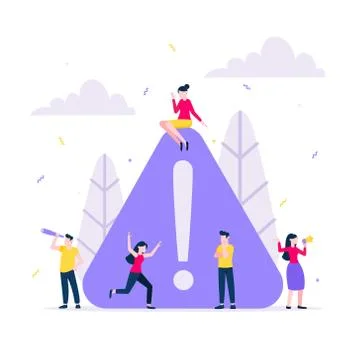 Attention please concept illustration with tiny people around. Stock Illustration