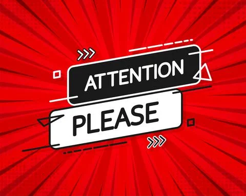 Attention please flat banner. Vector illustration of important announcement Illustrazione stock