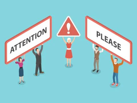 Attention please isometric vector illustration. Illustrazione stock