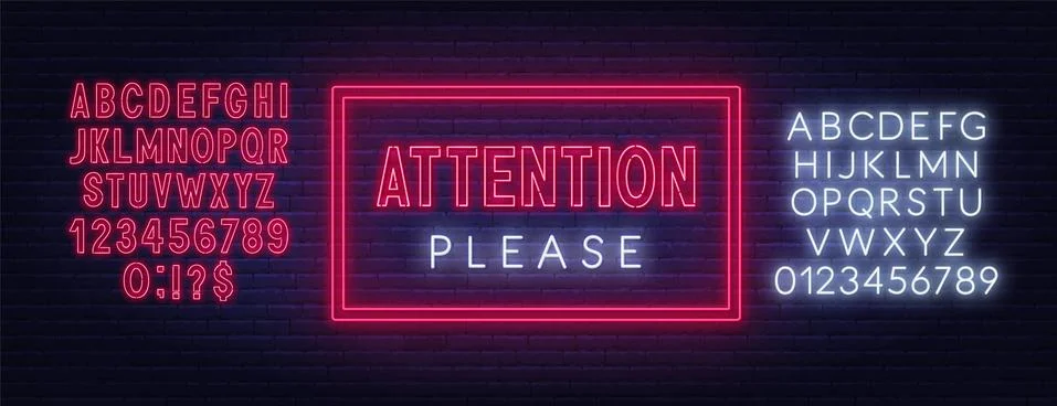 Attention please neon sign on dark background. Stock-Illustration