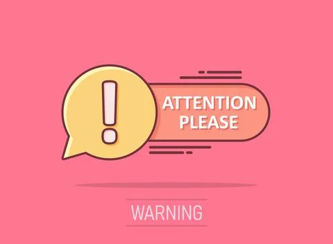 Attention please sign icon in comic style. Warning information vector carto.. Stock Illustration
