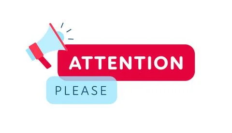 Attention please sign. Vector modern color illustration. Text in red frame .. Stock Illustration