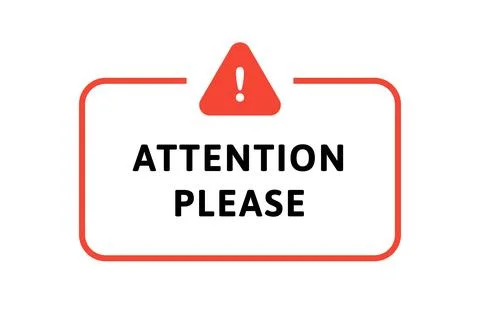 Attention please sign. Vector modern color illustration. Rectangle red fram.. Illustrazione stock