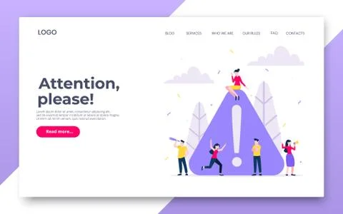 Attention please web page template vector illustration with tiny people big Stock Illustration