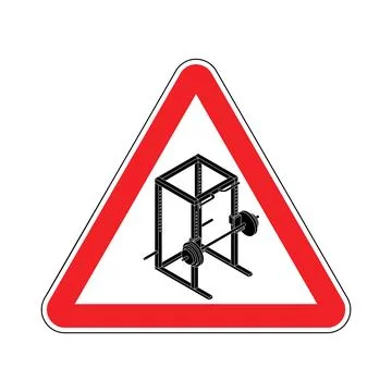 Attention Power Rack Machine. Red triangular road sign. Caution Squat Machi.. 스톡 일러스트